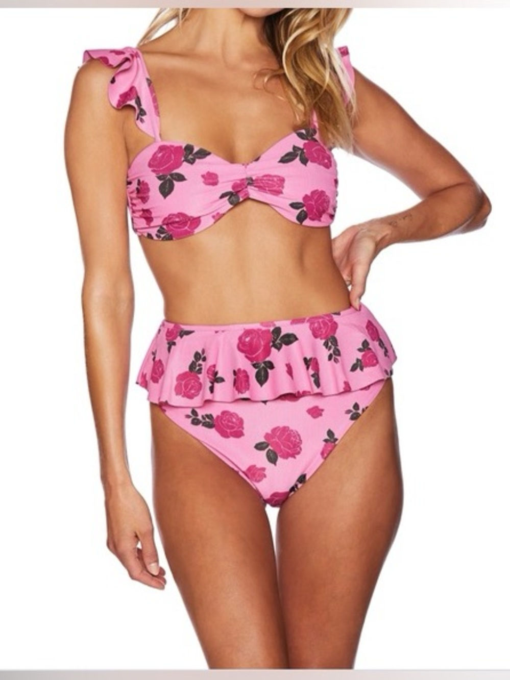 Beach Riot Poppy Bikini Top size small, Daisy Bottom size medium in Pink Rose